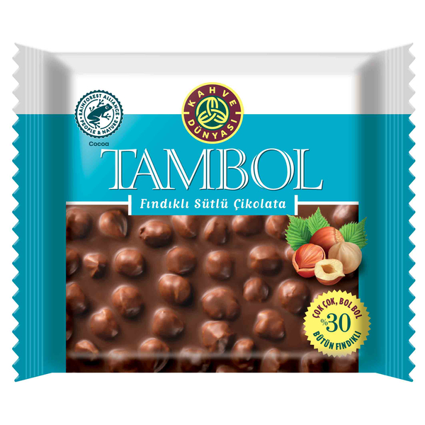 KAHVE DÜNYASI TAMBOL FINDIK DOLGULU SÜTLÜ ÇİKOLATA 100 GR