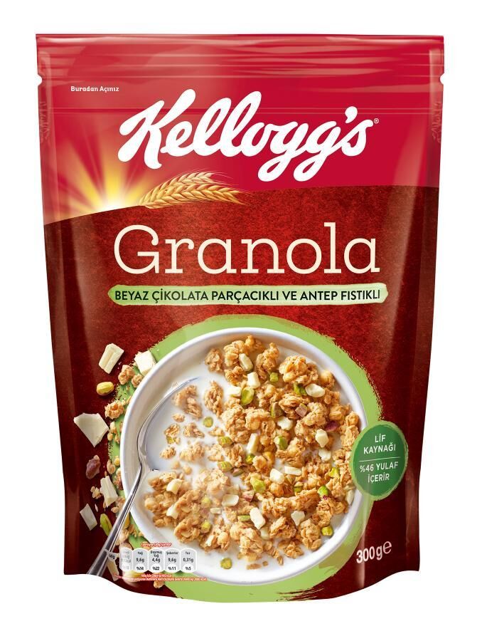KELLOGGS GRANOLA BEYAZ ÇİKOLATA PARÇACIKLI VE ANTEP FISTIKLI YULAF 300 GR