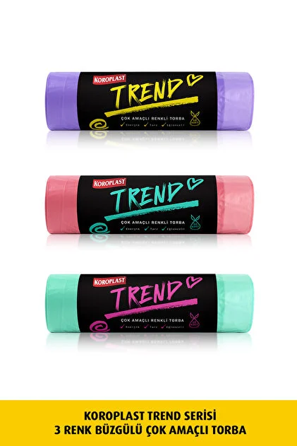 KOROPLAST TREND ÇOK AMAÇLI RENKLİ  BÜZGÜLÜ TORBA
