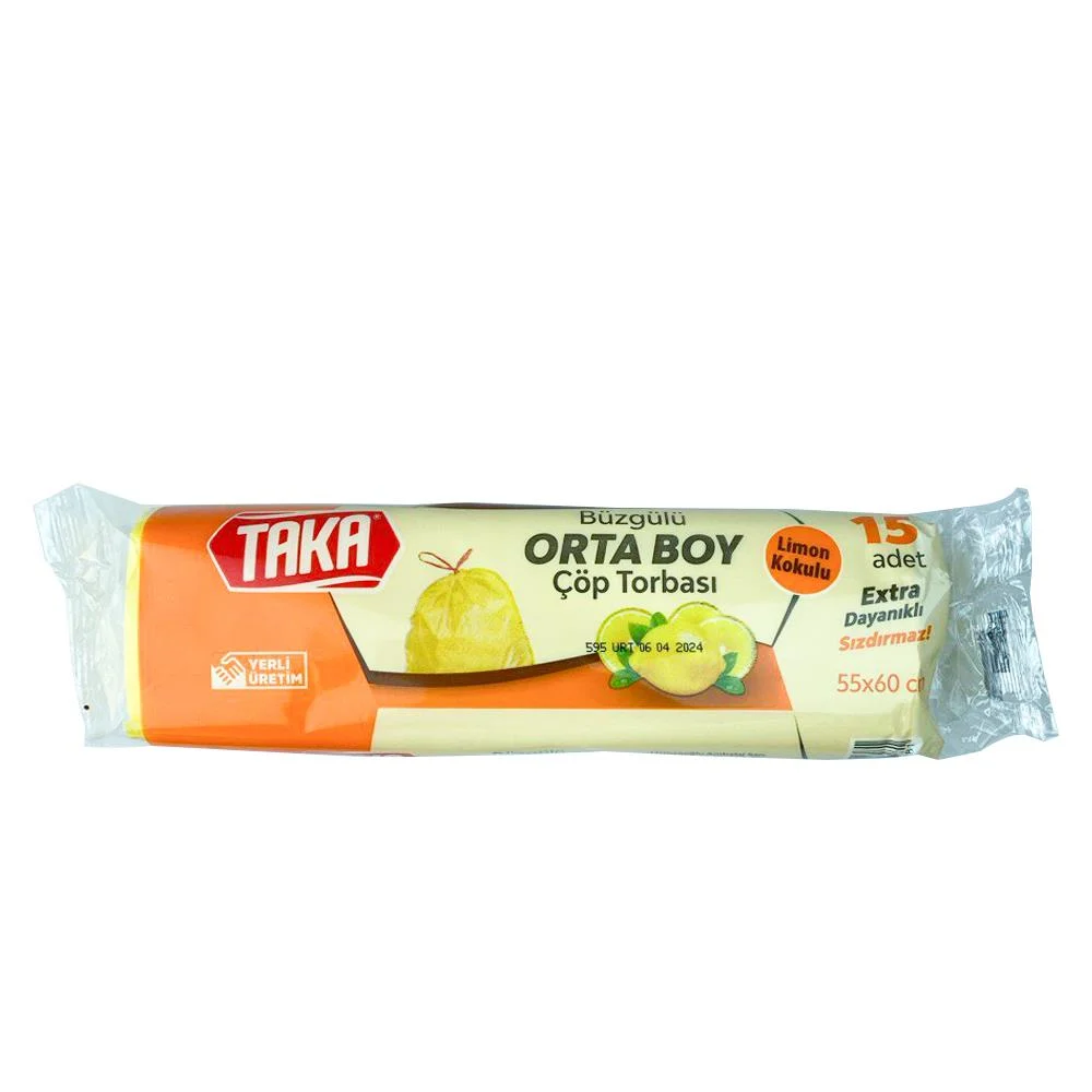 TAKA ORTA BOY LİMON KOKULU ÇÖP TORBASI 55X60 CM 15 ADET