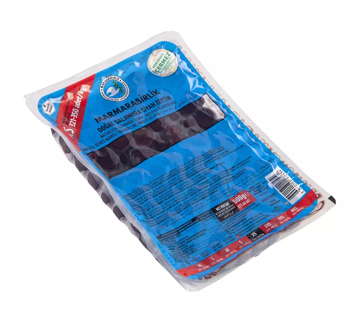MARMARABİRLİK DOĞAL SALAMURA SİYAH ZEYTİN XS 500 GR
