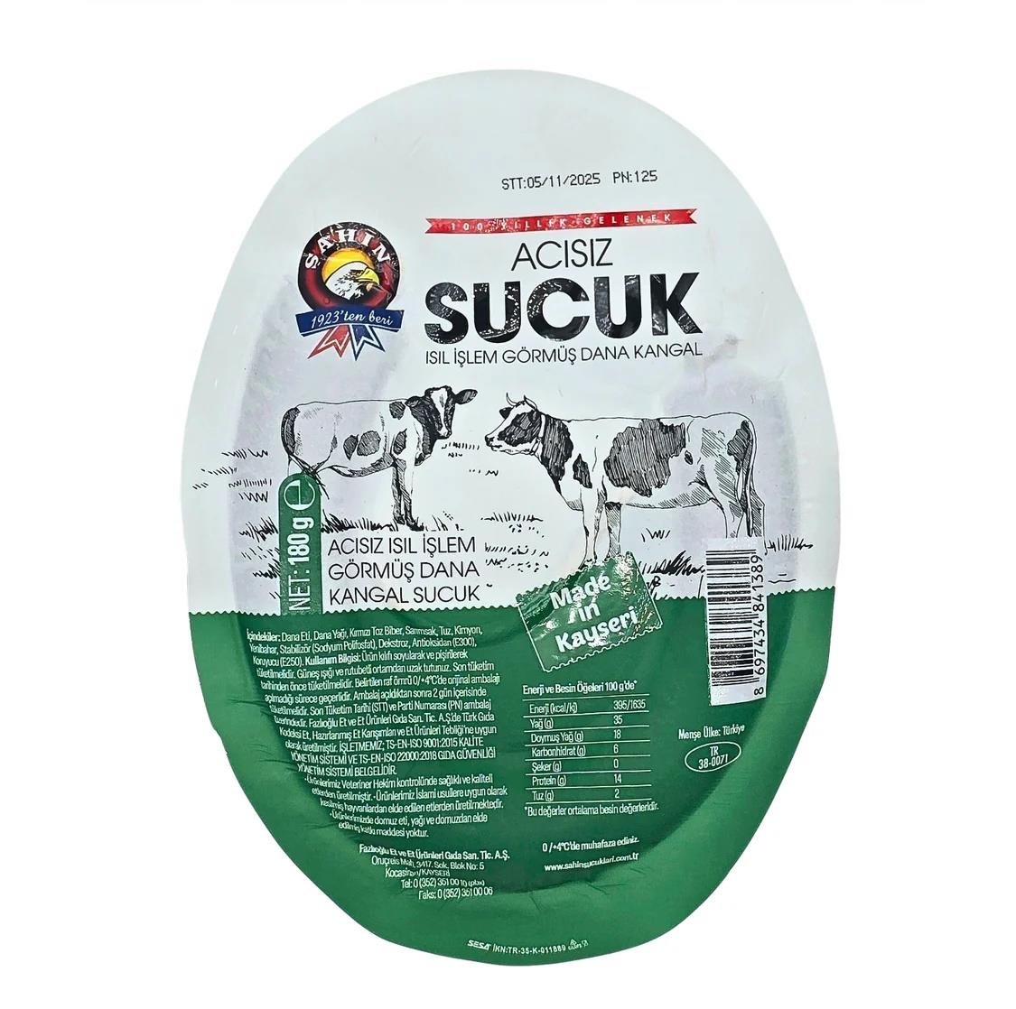 ŞAHİN ACISIZ DANA KANGAL SUCUK 180 GR