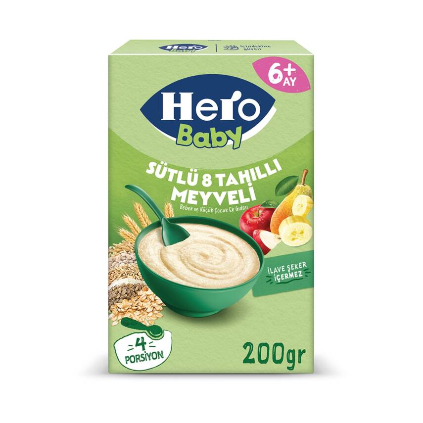 HERO BABY SÜTLÜ 8 TAHILLI MEYVELİ 6+ BEBEK EK GIDA 200 GR