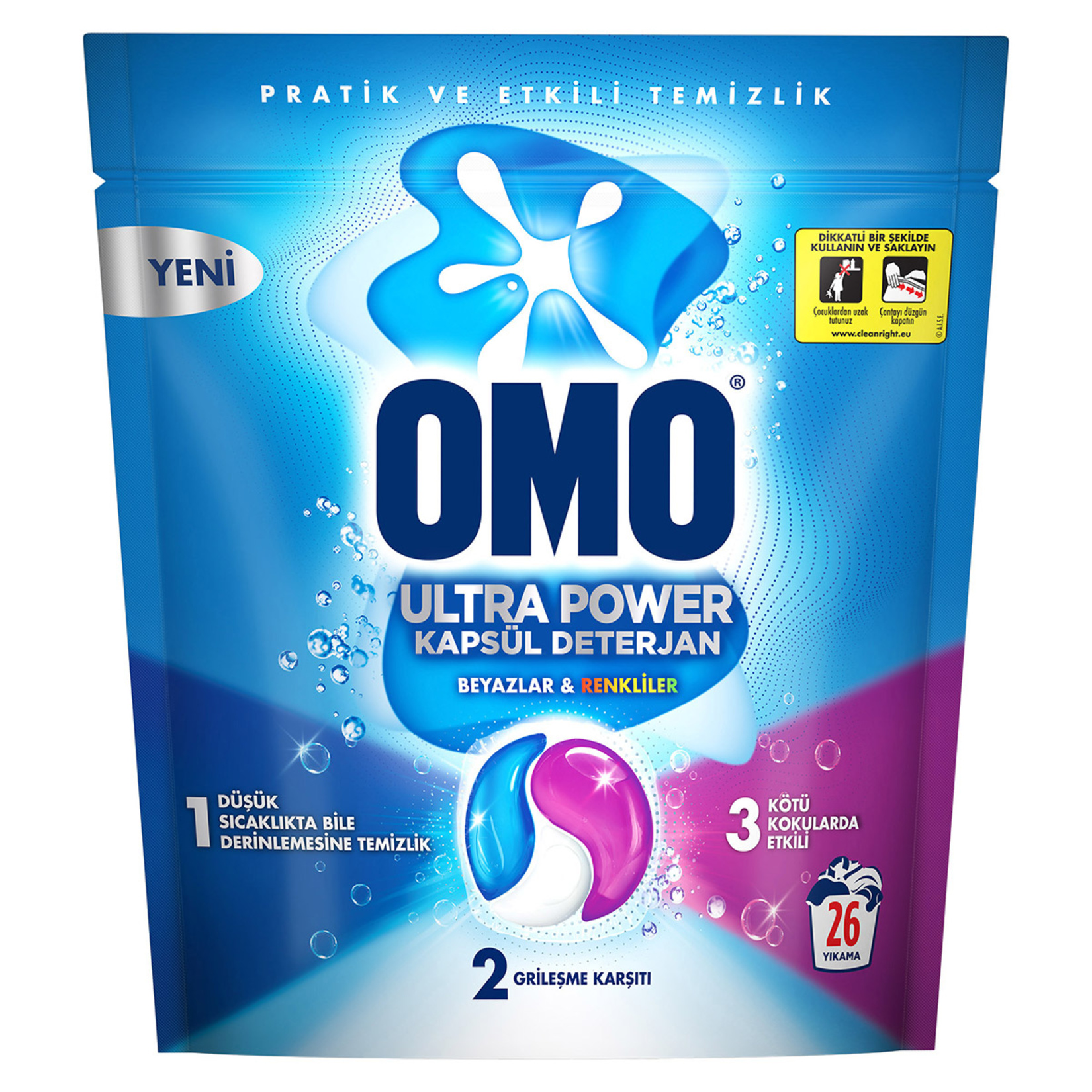 OMO ULTRA POWER BEYAZLAR  & RENKLİLER İÇİN  KAPSÜL DETERJAN 26 KAPSÜL 338 GR