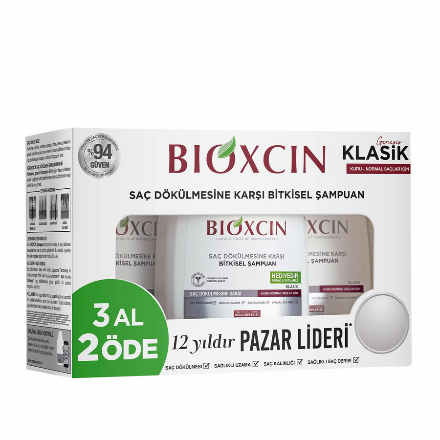 BIOXCIN KLASİK ( KURU - NORMAL  SAÇLAR ) SAÇ DÖKÜLMELERİNE KARŞI BİTKİSEL ŞAMPUAN 3*300 ML
