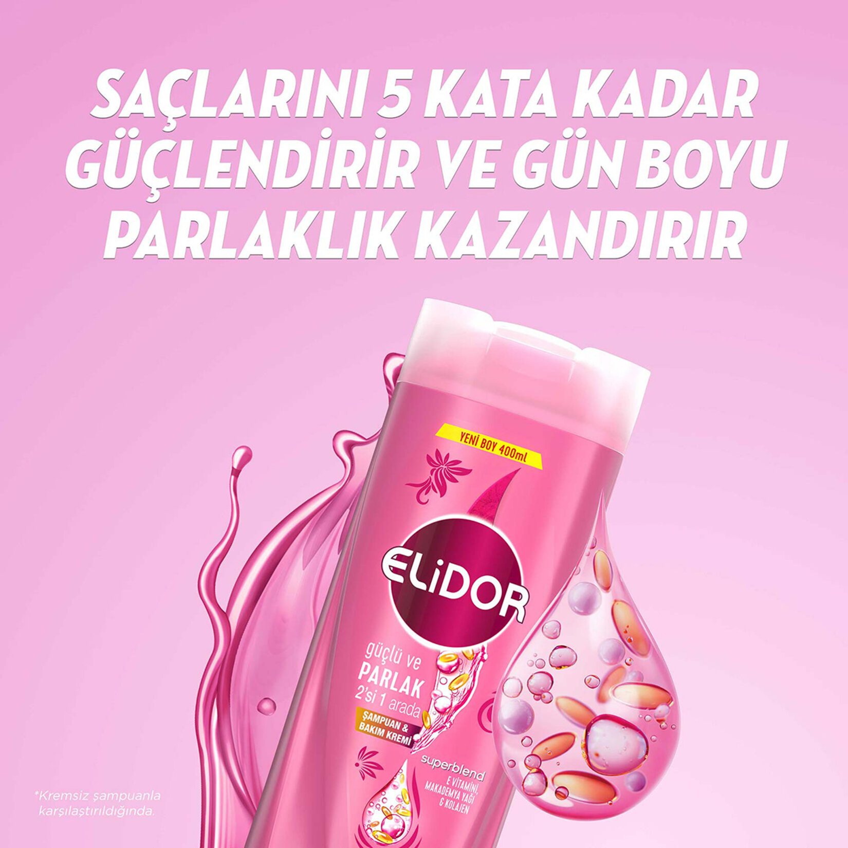 ELİDOR GÜÇLÜ VE PARLAK 2Sİ1 ARADA ŞAMPUAN PEMBE 400 ML