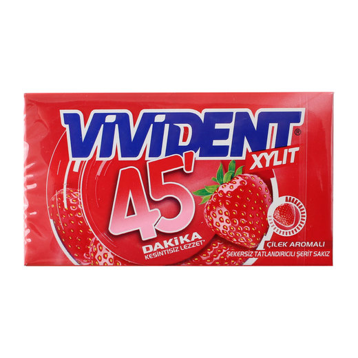 VİVİDENT XYLIT 45 DK ÇİLEK AROMALI SAKIZ 26 GR