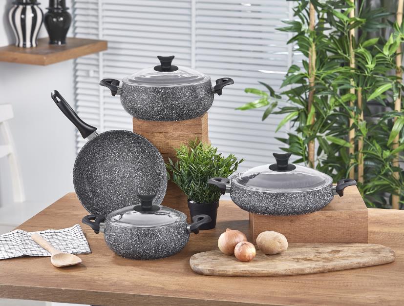 TAÇ MAXCOOK GRANİT TENCERE SETİ 5 PRÇ GRİ 8147