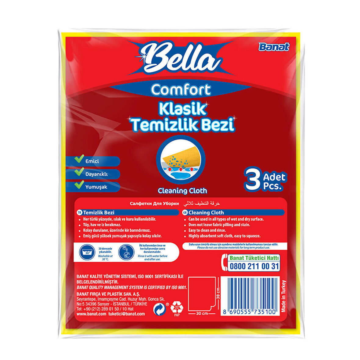 BELLA TEMİZLİK BEZİ %30 MİKROFİBER 3LÜ PAKET