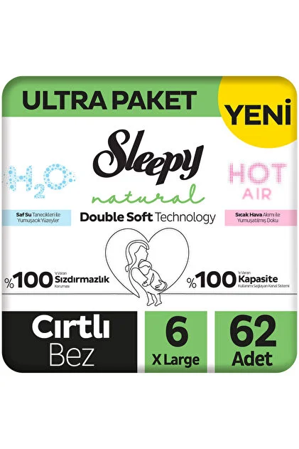 SLEEPY NATURAL DOUBLE SOFT ULTRA  BEBEK BEZİ XL 6 NUMARA 62 ADET 
