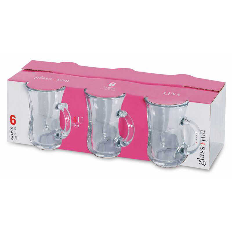 55783 GLASSYOU LİNA 6 LI KULPLU ÇAY BARDAK