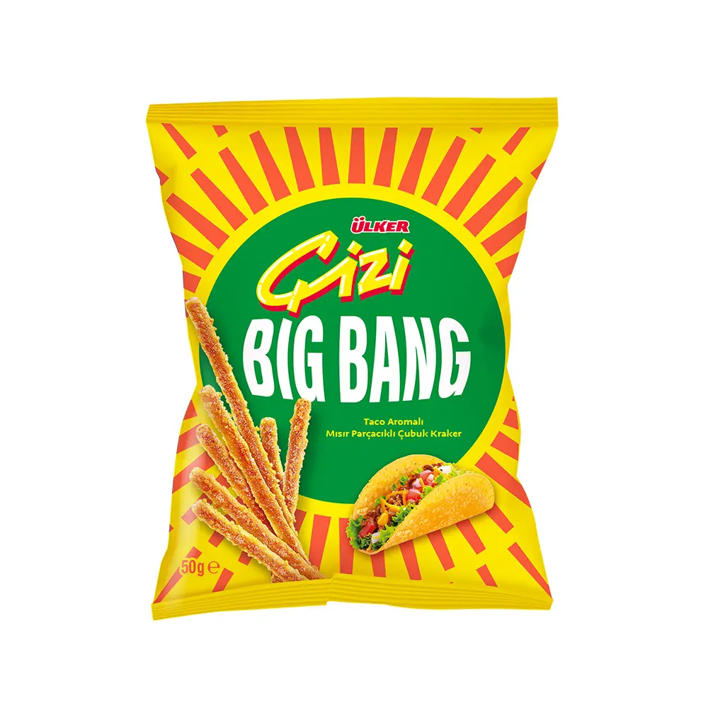 ÜLKER ÇİZİ BIG BANG RANCH VE CHEDDAR AROMALI MISIR PARÇACIKLI ÇUBUK  KRAKER 50  GR