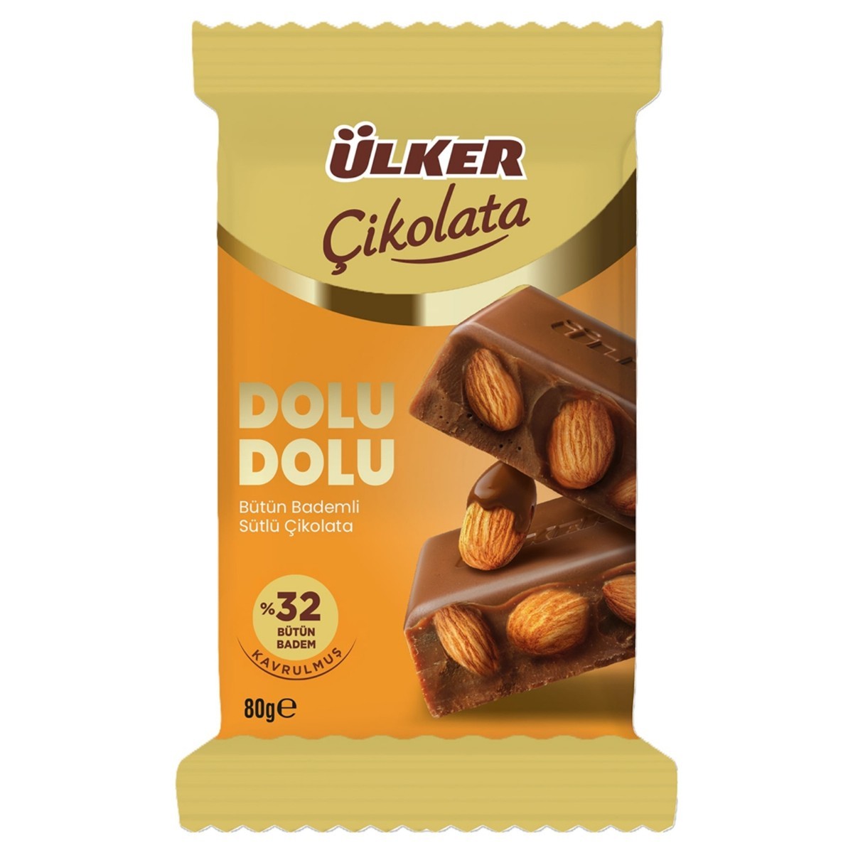 ÜLKER ÇİKOLATA  DOLU DOLU TABLET %32 BADEM 80G