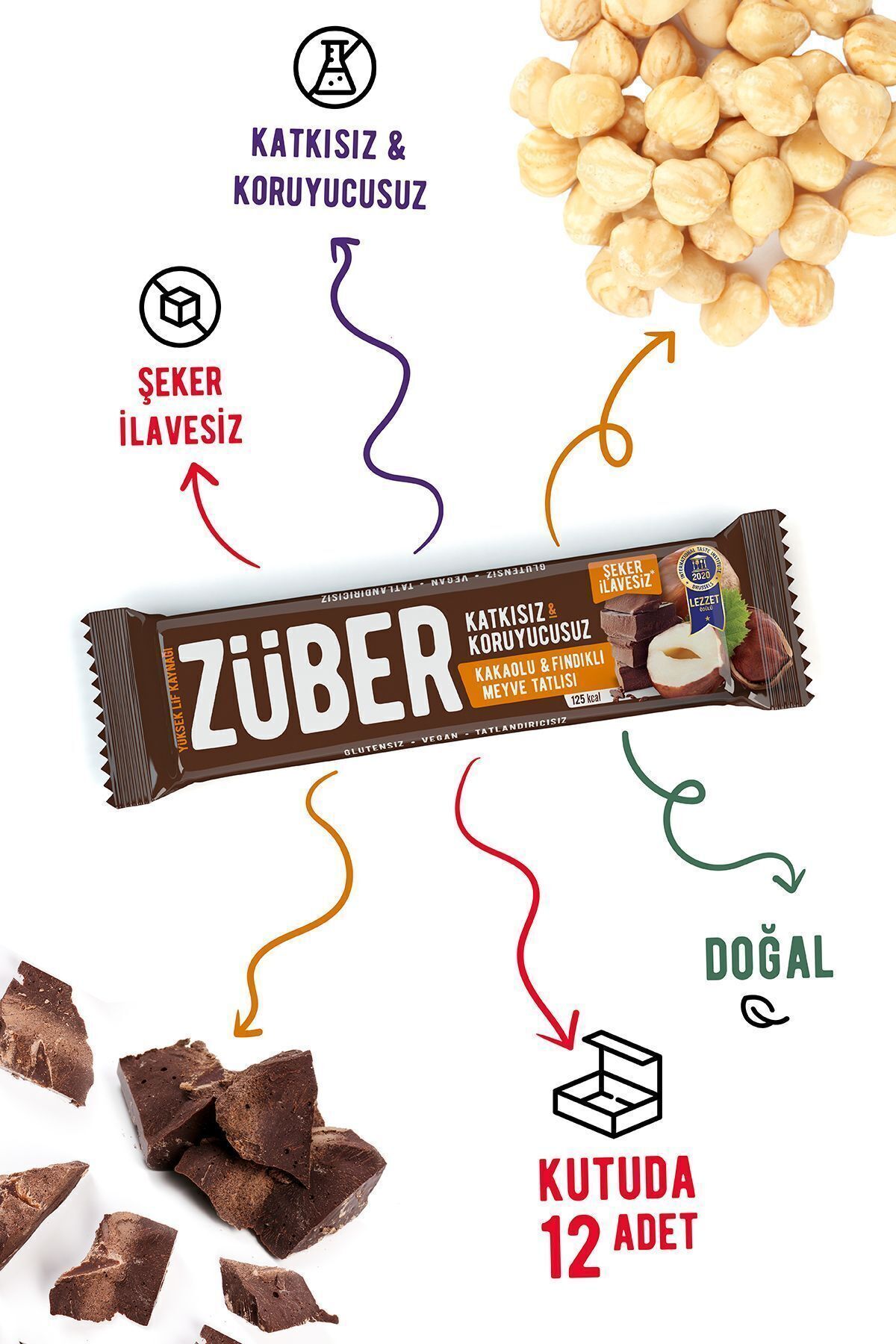 ZÜBER MEYVE BAR KAKAOLU VE FINDIKLI 40GR 