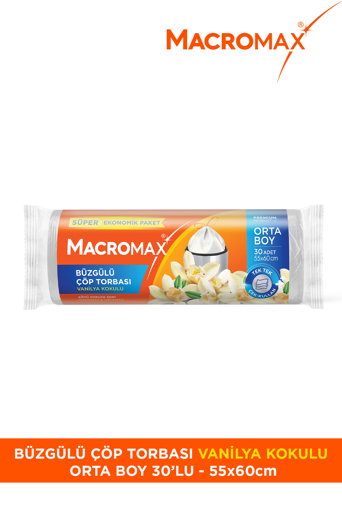 MACROMAX BÜZGÜLÜ ÇÖP TORBASI ORTA BOY LEYLAK KOKULU 10LU