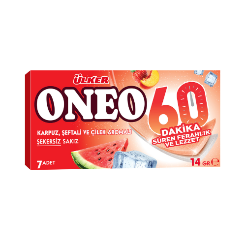 ÜLKER ONEO 60 DK  KARPUZ,ŞEFTALİ VE ÇİLEK  AROMALI SAKIZ 14 GR